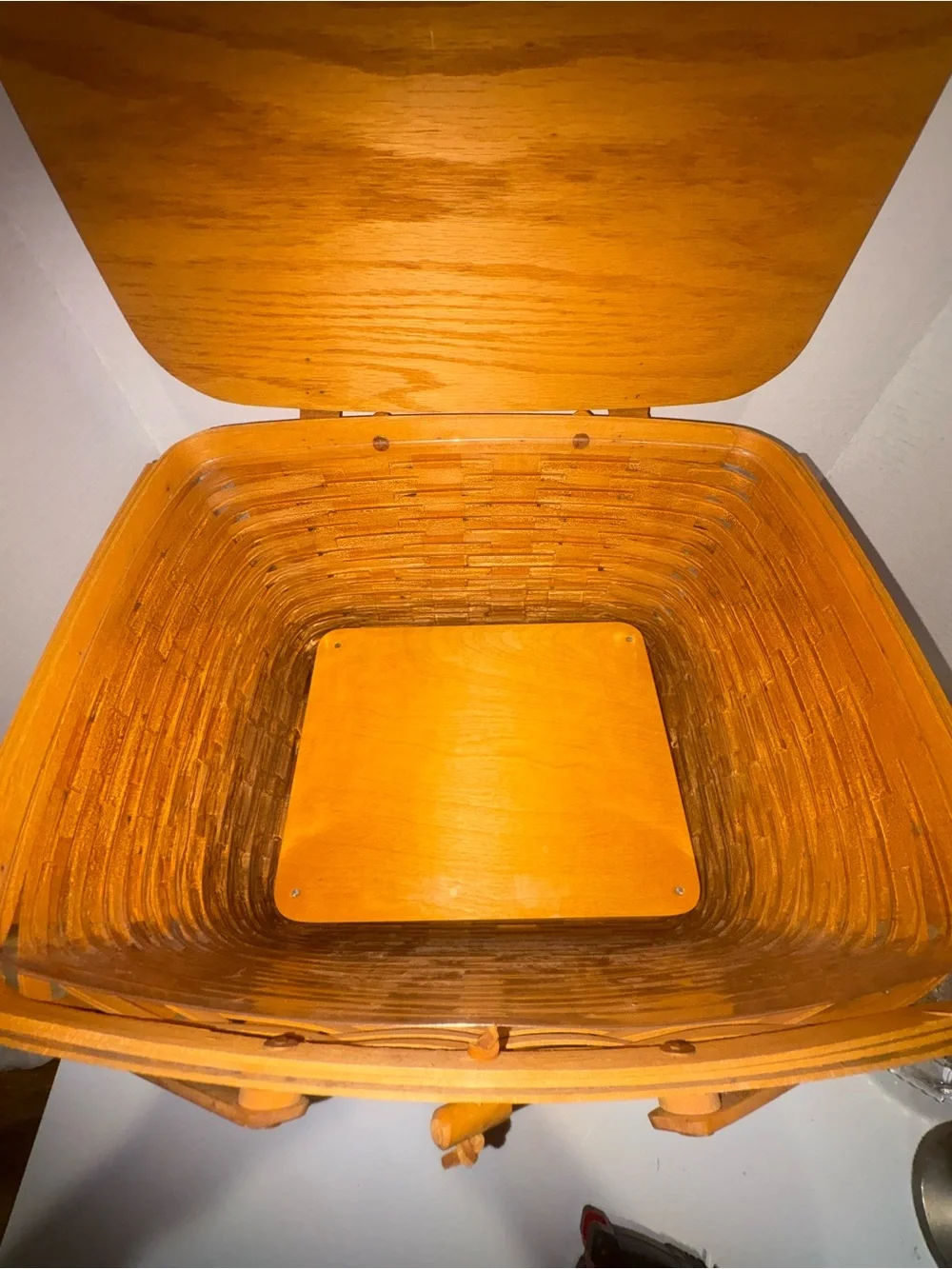 Longaberger 1999 Wooden Basket with Plastic Liner & Riser- Vintage 13x16.5